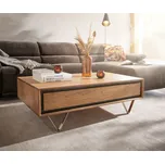 DELIFE Konferenční stolek Stonegrace 115x60 cm akácie přírodní 2 zásuvky kamenná dýha