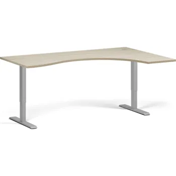 Psací stůl B2B Partner Ergonomický výškově nastavitelný stůl, 180x120 cm, 1 motor, L/P, šedá podnož, dub přírodní