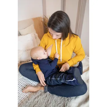 Těhotenská mikina Kulišárny Mikina dámská MUSTARD kojicí/těhotenská VELIKOST: 34