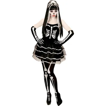 Karnevalový kostým Dámský kostým kostra, šaty s rukavicemi - XS