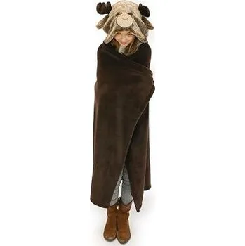 plyšák Cozy Noxxiez BL815 Sob - hřejivá deka s kapucí se zvířátkem a tlapkovými kapsami