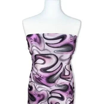 Metráž - HEDVÁBÍ ACETÁT VLNKY FIALOVÉ - látka na šaty a halenky - Fialová, 150 cm