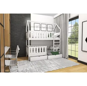 Dětská postel Patrová postel DOMEK 01 AU 80x190 cm s úložným prostorem borovice masiv - více odstínů