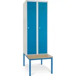 Kovová šatní skříňka s lavičkou, 60 x 85 x 185 cm, cylindrický zámek, modrá - RAL 5012