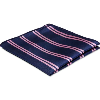 Kravata Navy hedvábný kapesníček do saka s růžovým dvojitým proužkem - Trendhim