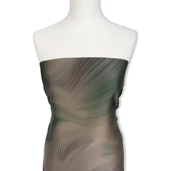 Metráž - HEDVÁBÍ ACETÁT BÉŽOVÝ BAREVNÉ TYRKYS VLNKY - látka na šaty a halenky - Béžová, 150 cm