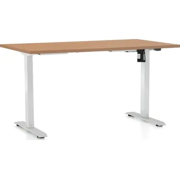 Psací stůl Výškově nastavitelný stůl OfficeTech A, 140 x 80 cm, bílá podnož, buk