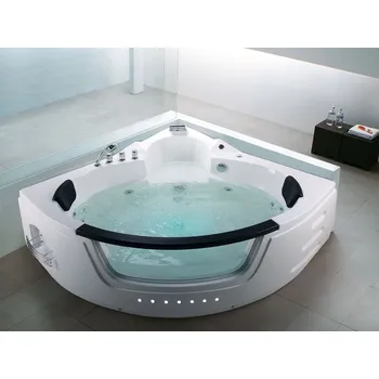 Vana Vířivá rohová vana, bílý sanitární akrylát a sklo, hydromasážní vodní trysky 215 x 155 cm Beliani