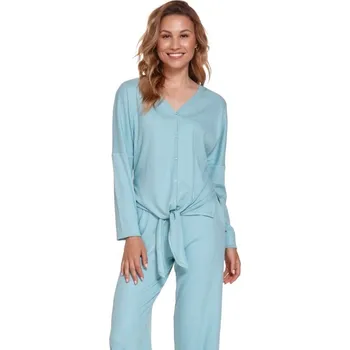 Dámské noční prádlo Světle modrá žebrovaná blůzka na patentky a na zavazování Velikost: L