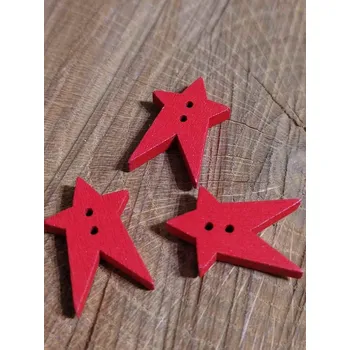 Knoflík Dřevěný dekorační knoflík hvězda červená
