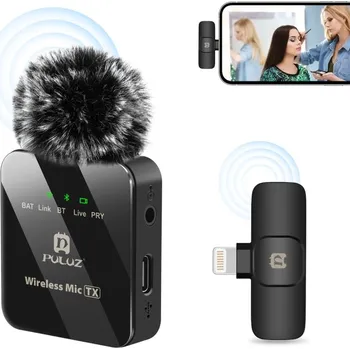 Mikrofon PULUZ Bezdrátový systém mikrofonu pro telefony iPhone do verze 14 s větrnou ochrannou, lightning konektor