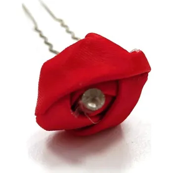 Stříbrné pérko s růžičkou a kamínkem - červené