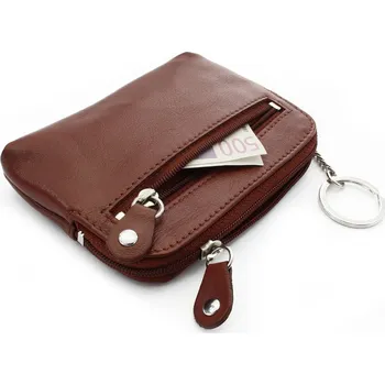 Peněženka Arwel Větší hnědá kožená dvouzipová klíčenka 619-8104-41