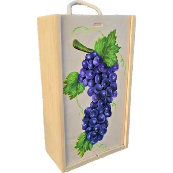 Vintor Dřevěná Dárková krabice na víno pro 2 láhve, originální olejomalba obrázek Modré víno