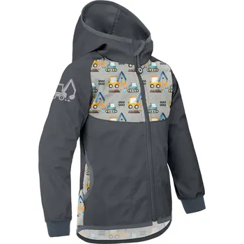 Chlapecká bunda Unuo (ušito v ČR) Dětská softshellová bunda Unuo (JARNÍ BEZ FLEECU) šedá bagry