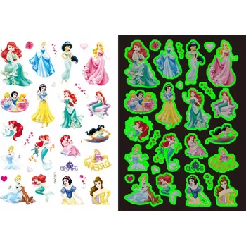 Odstranitelné tetování Dětské dočasné tetování - SVÍTÍCÍ VE TMĚ - DISNEY PRINCEZNY 6 (Značka: TAKARA TOMY)