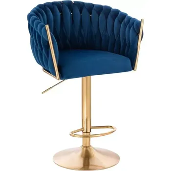 Jídelní židle LuxuryForm DESIGN Barová židle NORDEN VELUR na zlatém talíři - modrá