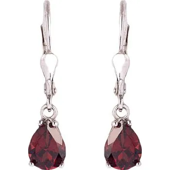 Náušnice granát - stříbrné náušnice - kapka (2019-4) povrchová úprava: rhodiované