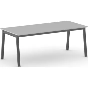Psací stůl Jednací kancelářský stůl PRIMO BASIC, 200x90 cm, černá podnož, šedá