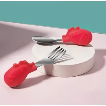 Příbor Příbor pro nejmenší (KLASIK) - ŽIRAFKA - ČERVENÝ (Značka: HIBOBI)