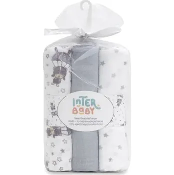 látková plena Interbaby Plenka padák 3 kusy 80 x 80 cm Bílo/Šedá