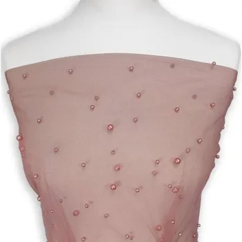 Tyl PUDROVÝ S PERLIČKAMI - metrový textil - Pudrová, 300 cm