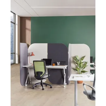 Dělící stěna šedá a béžová polyester ocelový rám 5 panelů dekorativní oddělovací stěna kancelář Beliani