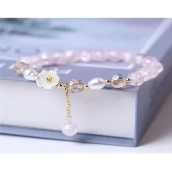 Náramek Korálkový náramek na gumičce - KYTIČKA - Světle růžová (Značka: MEITU)