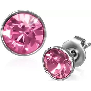 Náušnice Puzetové náušnice z chirurgické oceli - růžový kulatý zirkon