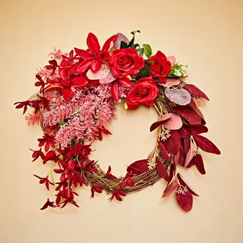 Věnec 3Pagen Ratanový věnec červená-bordó Průměr 33 cm