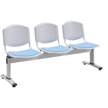 ARIZONA-3, plastová lavice do čekárny, 3-sedák, modrá, kostra stříbrná