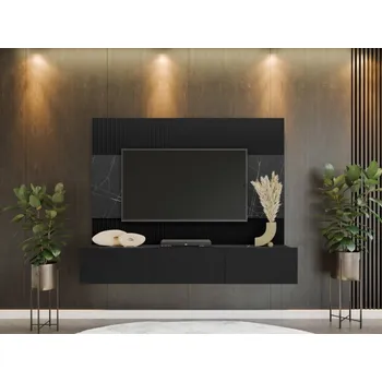 Televizní stolek Nástěnná TV skříňka Cypria III, Barva dřeva: černá / černá + černý mramor MIRJAN 5903211351693