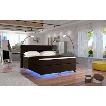 Postel Postel Boxspring Amadeus + LED 200x180, tm. hnědá (látka - bao 07)