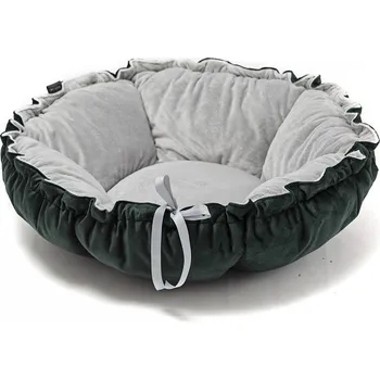 Pelíšek pro psa Lauren Design Pelech Daisy VELVET, láhvově zelená/šedá Velikost: průměr 65cm