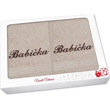Ručník Vánoční sada ručníku a osušky BABIČKA béžová