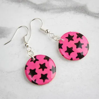 Náušnice Prosperk Náušnice dřevěné s pryskyřicí růžové s hvězdičkami S2969