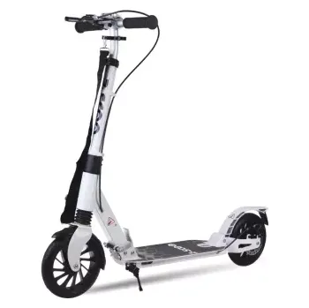 Koloběžka Velké skládací koloběžka s tlumičem a brzdami, bílá