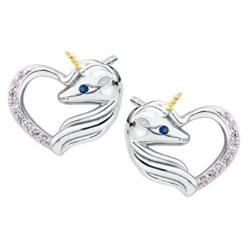 Náušnice Prosperk Stříbrné náušnice pecky srdce s jednorožcem - světle růžový zirkon S5200