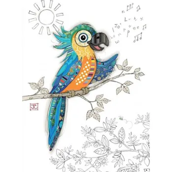 Embosované přání do obálky papoušek s notami