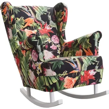 Křeslo Houpací křeslo Royal/Bujak, černá vzor květy (M-133/bílé)