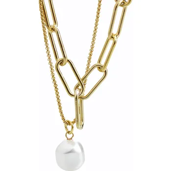 Náhrdelník JSB bijoux s.r.o. Zlatý ocelový náhrdelník dvojitý s bílou perlou