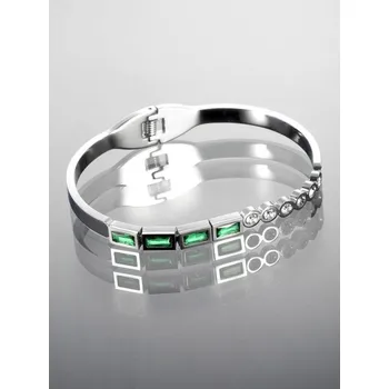 Náramek Prosperk Pevný náramek z chirurgické oceli se zelenými krystalky stříbrná S4120