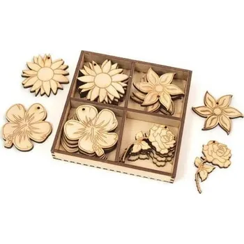 Gadget Dřevěná krabička s dřevěnými kvítky 4 druhy po 5 ks