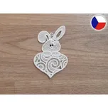 Vyšívaná krajková ozdoba - Velikonoční zajíček srdíčko