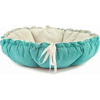 Pelíšek pro psa Lauren Design Pelech Daisy PREMIUM, tyrkysová/šedá Velikost: průměr 65cm