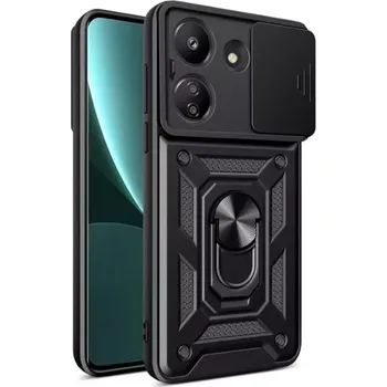 Pouzdro na mobilní telefon TT-TopTechnology Ochranné TPU pouzdro Xiaomi Redmi 13C černé, black, odolné proti nárazům, kovový otočný držák ( stojan) 360 stupňů