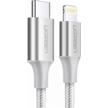 Datový kabel UGREEN USB-C to Lightning Cable Aluminum Shell Braided 1m Silver