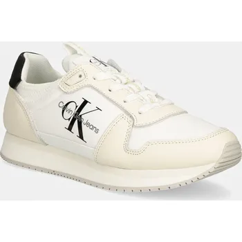 Pánské tenisky Sneakers boty Calvin Klein Jeans RUNNER SOCK LACEUP ML LTH bílá barva, YW0YW01616 00X, EUR 37