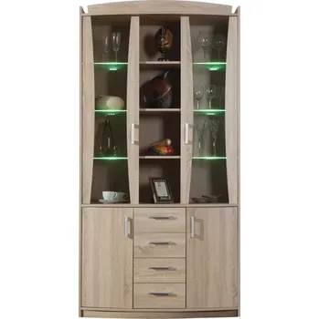 Knihovna Vitrína Mega 2, dub truflový + LED