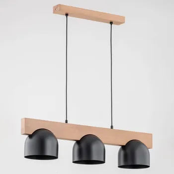 Envostar Afon závěsné světlo, 3-fl. buk/černá - Baldachýn – výška 3,5 cm, délka 37 cm, šířka 4,5 cm; minimální výška zavěšení 130 cm buk, černý 3 x 15 W LED - Doprava zdarma